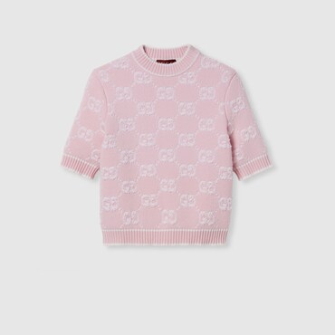 GUCCI GG Wool Bouclé Jacquard Top, Size M