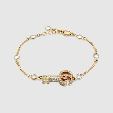 GUCCI Double G Key Bracelet With Crystals