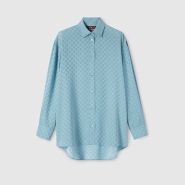 GUCCI GG Silk Jacquard Oversize Shirt, Size 46 IT