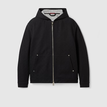 GUCCI GG Cotton Denim Jacquard Zip Jacket, Size 54 IT