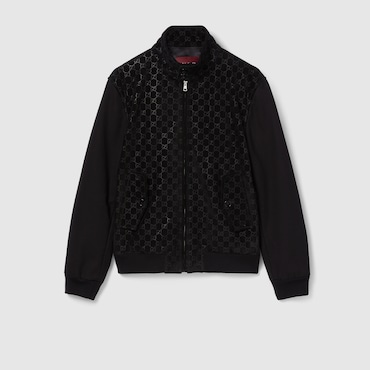 GUCCI Embossed GG Suede Bomber Jacket, Size 52 IT