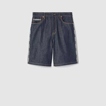 GUCCI Cotton Selvedge Denim Shorts With Logo, Size 31