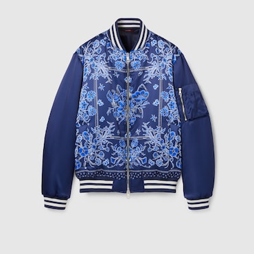 GUCCI Printed Satin Zip Jacket, Size 50