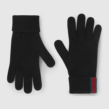 GUCCI Wool Gloves With Web, Size L