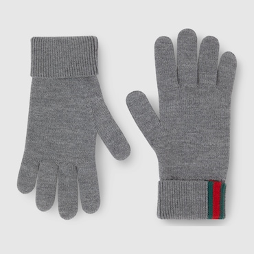 GUCCI Wool Gloves With Web, Size L