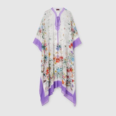GUCCI Printed Silk Cape Dress