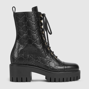 GUCCI Women's Lace-up Ankle Boot With GG, Size 37 IT