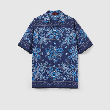 GUCCI Printed Cotton Poplin Bowling Shirt, Size 48