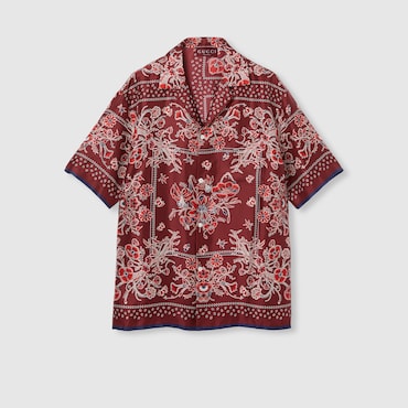 GUCCI Printed Silk Twill Bowling Shirt, Size 46