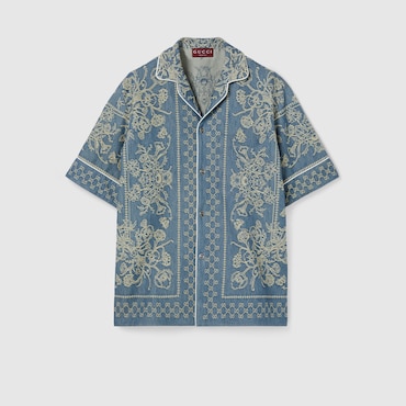 GUCCI GG Washed Denim Jacquard Shirt, Size 50 IT