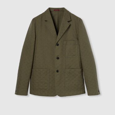 GUCCI Cotton Blend GG Canvas Jacket, Size 48 IT