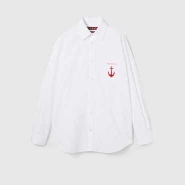 GUCCI Cotton Poplin Shirt With Embroidery, Size 50