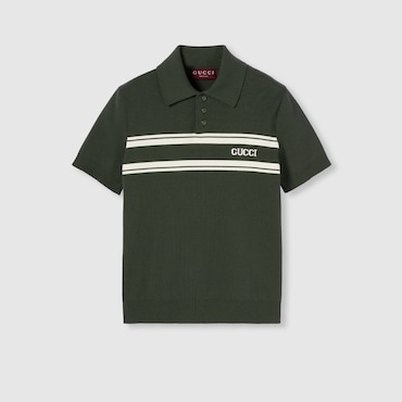 GUCCI Silk Cotton Polo Shirt With Intarsia, Size M