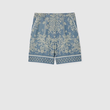 GUCCI GG Denim Jacquard Shorts, Size 44 IT