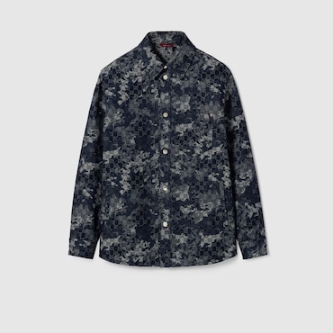 GUCCI GG Jacquard Denim Shirt, Size 46 IT