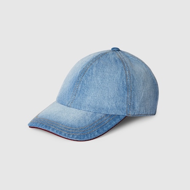 GUCCI Denim Baseball Hat With Double G, Size XXL