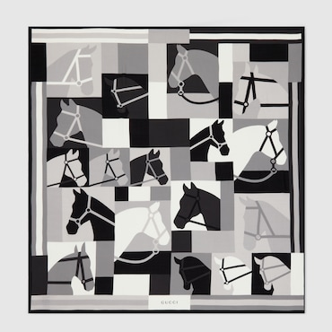 GUCCI Wool Shawl With Equestrian Motif