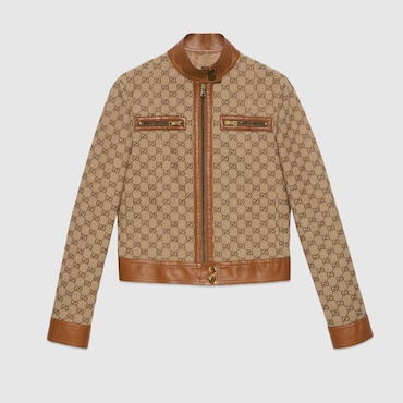 GUCCI GG Canvas Jacket With Leather Trim, Size 40 IT