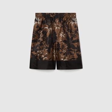 GUCCI Printed Silk Twill Shorts, Size 54