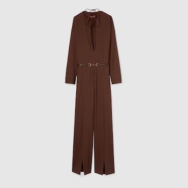 GUCCI Light Wool Jumpsuit With Horsebit Belt, Size 36 IT