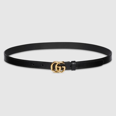 GUCCI GG Marmont Leather Belt With Shiny Buckle, Size 80