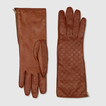 GUCCI GG Leather Gloves, Size 6.5