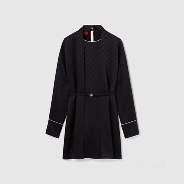 GUCCI GG Satin Dress With Double G Belt, Size 42 IT