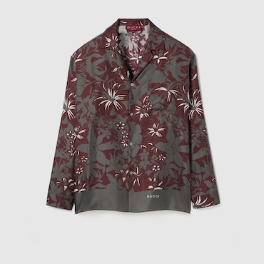 GUCCI Printed Silk Twill Shirt, Size 56
