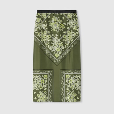 GUCCI Printed Silk Twill Skirt, Size 44 IT
