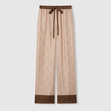 GUCCI Printed Silk Twill Pants, Size 46 IT