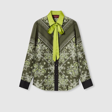GUCCI Printed Silk Twill Shirt, Size 44 IT
