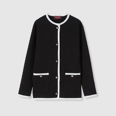 GUCCI Tweed Wool Cardigan With Embroidery, Size XXS