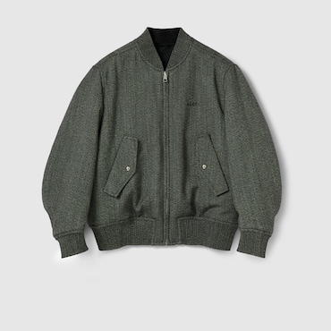GUCCI Herringbone Wool Mouliné Bomber Jacket, Size 56