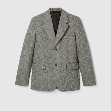 GUCCI Herringbone Wool Mouliné Jacket, Size 52 IT