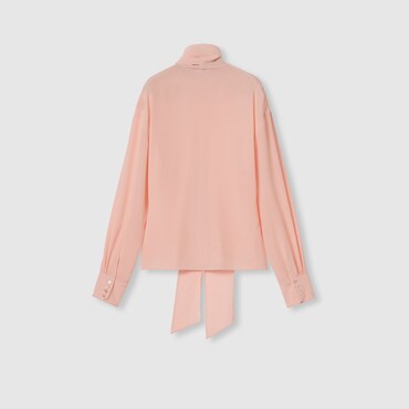 GUCCI Crêpe De Chine Shirt With Neck Bow, Size 46 IT