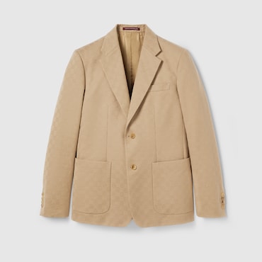 GUCCI GG Cotton Gabardine Jacquard Jacket, Size 56 IT