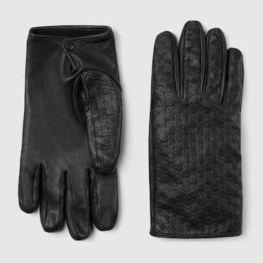 GUCCI Embossed GG Leather Gloves, Size 10