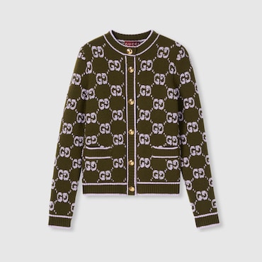 GUCCI GG Wool Bouclé Jacquard Cardigan, Size XXS