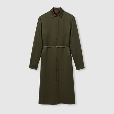 GUCCI GG Satin Shirt Dress, Size 48 IT