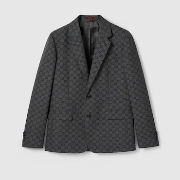 GUCCI GG Gingham Technical Wool Jacket, Size 50 IT