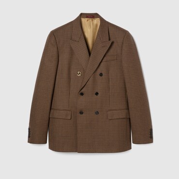 GUCCI Double-breast Houndstooth Wool Jacket, Size 44 IT