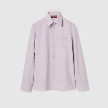 GUCCI Wool Gabardine Shirt With Horsebit, Size 52