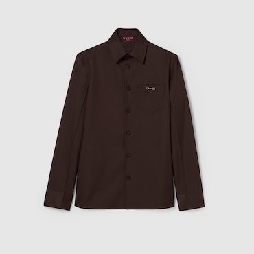 GUCCI Polyester Twill Shirt With Horsebit, Size 46