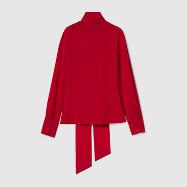 GUCCI Crêpe De Chine Shirt With Neck Bow, Size 40 IT