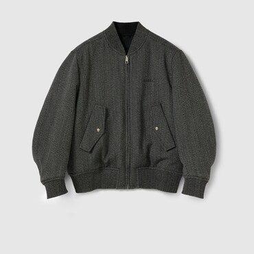 GUCCI Herringbone Wool Mouliné Bomber Jacket, Size 46