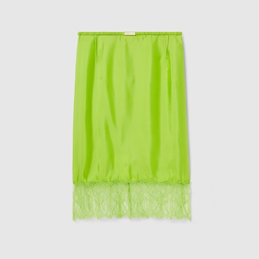 GUCCI Viscose Twill Skirt With Floral Lace, Size 46 IT