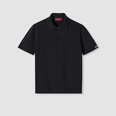 GUCCI Silk Cotton Knit Polo Shirt, Size XL