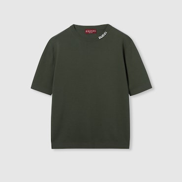 GUCCI Silk Cotton Knit T-shirt With Intarsia, Size S