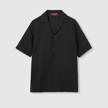 GUCCI Camicia Bowling In Tessuto GG In Misto Lino, Taglia 50