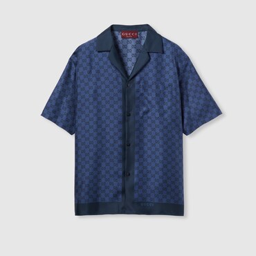 GUCCI Printed Silk Twill Bowling Shirt, Size 60